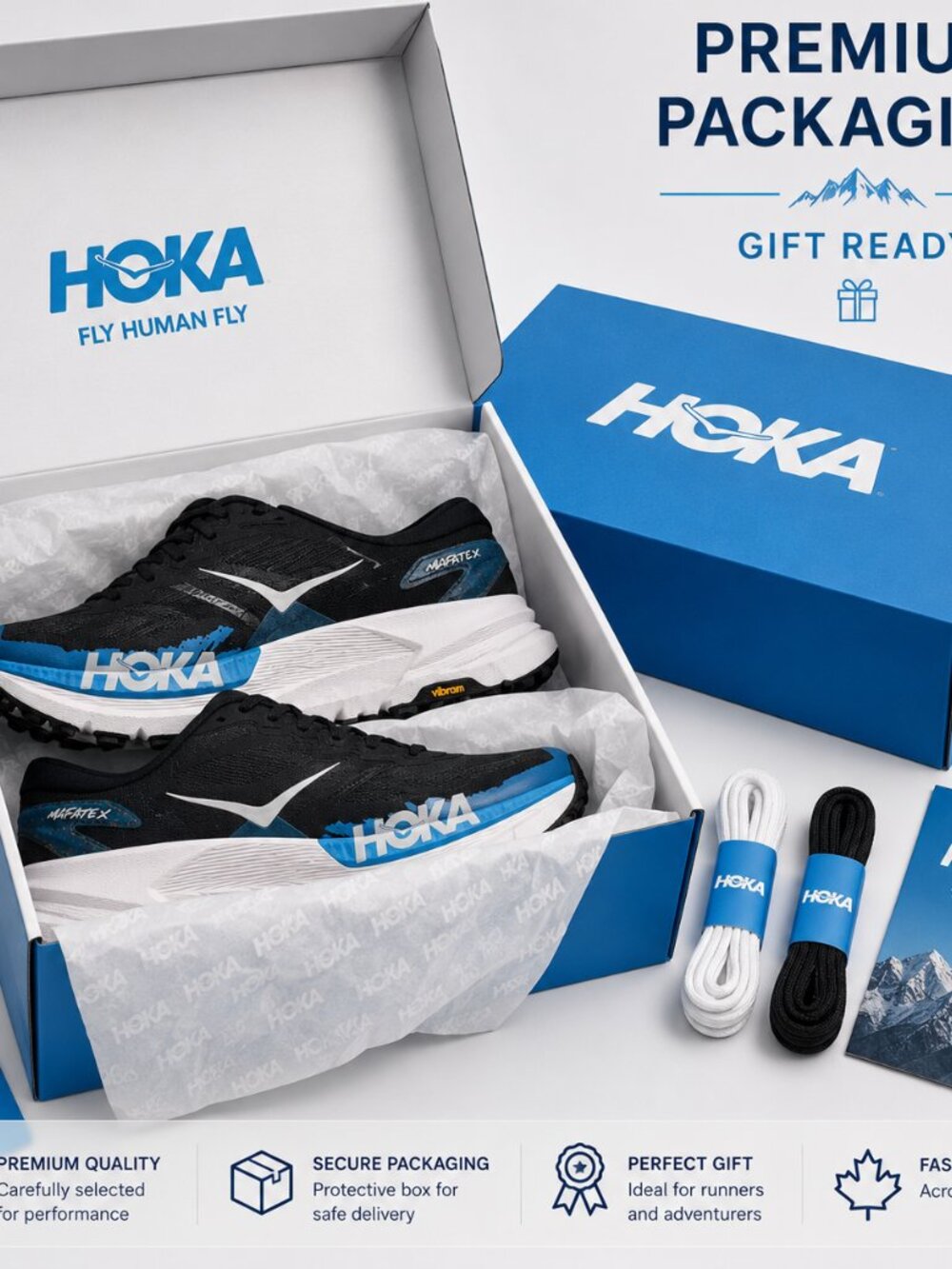 HOKA Mafate X Black Blue Vibram Trail Running Shoes - Picture 4 of 16